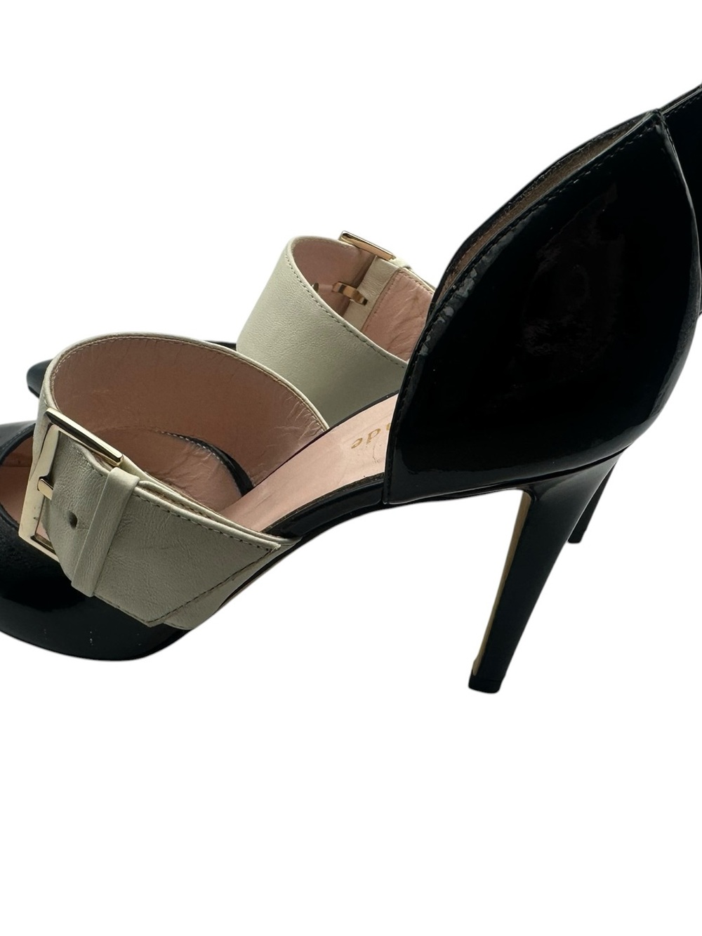 kate spade Black Patent Pointed-Toe Pumps with Cream Strap - Picture 3 of 5